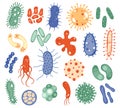 Biology microorganisms. Biological virus, bacteria, disease microbes, infection germ and infectious agent. Microorganism