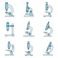 Biology microscope icon set vector color