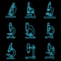 Biology microscope icon set vector neon