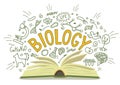 Biology. Open book with doodles with lettering. Royalty Free Stock Photo