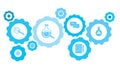 Biology, plants gear blue icon set. Connected gears and vector icons for logistic, service, shipping, distribution, transport,