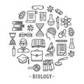 Biology school circle icon set