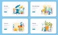 Biology school subject web banner or landing page set. Scientist