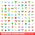 100 biology science icons set, cartoon style Royalty Free Stock Photo