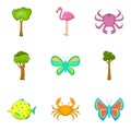 Biology science icons set, cartoon style Royalty Free Stock Photo