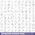 100 biology science icons set, outline style Royalty Free Stock Photo