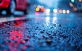 Bioluminescent City: A Macro View of Wet Streets and Soft Car Li