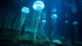 Bioluminescent jellyfish illuminating the depths of the ocean