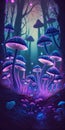 bioluminescent mushrooms in a forest, ai generative