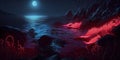 Bioluminescent Red Tide on a Moonless Night: A Hyperrealistic Underwater Environment, Made with Generative AI