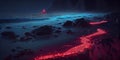 Bioluminescent Red Tide on a Moonless Night: A Hyperrealistic Underwater Environment, Made with Generative AI