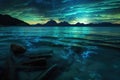 bioluminescent waves under a star-filled sky