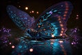 bioluminiscent butterfly on water fireflies 4k Royalty Free Stock Photo