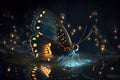 bioluminiscent butterfly on water fireflies 4k Royalty Free Stock Photo