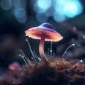 A bioluminiscent mushroom glowing in the dark Royalty Free Stock Photo