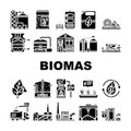 biomass energy plant green icons set vector Royalty Free Stock Photo