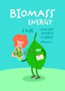 Biomass energy vertical poster with funny creative character. Portrait print.