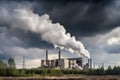 biomass power plant, with smoke billowing from the burning fuel