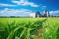 biomass power plant surrounded by fields