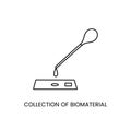 Biomaterial sampling line icon in vector, illustration of a laboratory pipette with a drop of blood on medical glass. Royalty Free Stock Photo