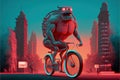 A biomechanical being speeding on a cutting-edge motorbike through a high-tech metropolis. Fantasy concept , Illustration painting Royalty Free Stock Photo