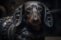 Biomechanical Dachshund Dog that blend human physiques with machines illustration generative ai Royalty Free Stock Photo
