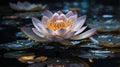 Surreal Biomechanical Lotus Embracing Humanoid with Glowing Circuitry and Fractal Petals
