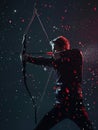 Biomechanically optimized archer hitting targets with unerring accuracy representing the peak of humanmachine integration Royalty Free Stock Photo