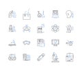 Biomedical engineering line icons collection. Prosthetics, Bioinformatics, Biomechanics, Tissue engineering