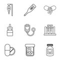 Biomedical science icons set, outline style