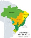 Biomes in Brazil, map of six ecosystems with natural vegetation Royalty Free Stock Photo