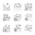 Biomes and landforms linear icons set