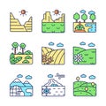 Biomes and landforms RGB color icons set Royalty Free Stock Photo