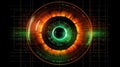 Biometric Authentication Eye Scanning Trading Chart Background Green Orange Black. Generative AI Royalty Free Stock Photo