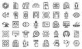 Biometric authentication icons set, outline style