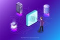 Biometric blockchain flat isometric vector concept illustration.