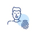 Biometric control system. Male user and fingerprint id. Pixel perfect, editable stroke
