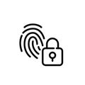 Biometric data security. Fingerprint and lock symbol. Pixel perfect icon