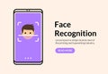 Biometric face recognition on smartphone. Facial scan security system technology. Face authentication identification