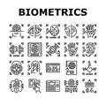 biometric fingerprint id finger icons set vector