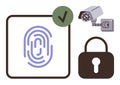 Biometric Fingerprint, Lock, and Surveillance Camera Highlighting Security and Access Control Royalty Free Stock Photo
