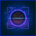 Biometric fingerprint scan for access to protected digital data. Cyber security technology concept.