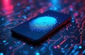 Biometric fingerprint scan on smartphone for security access control. Digital identity authentication using thumbprint sensor. Royalty Free Stock Photo