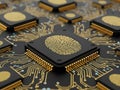 Biometric Fingerprint Security on Microchip Circuit Board Royalty Free Stock Photo