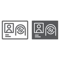 Biometric id card line and glyph icon, technology and identity, fingerprint sign, vector graphics, a linear pattern on a