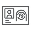 Biometric id card line icon, technology and identity, fingerprint sign, vector graphics, a linear pattern on a white