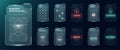 Biometric ID HUD elements. User face voice recognition GUI FUI digital interface. Person security verification code