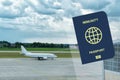 Biometric Immune Passport, against the background of the plane .. For people vaccinated or recovered from COVID-19