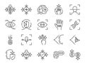 Biometric line icon set. Included icons as bio security, fingerprint scan, retina scan, face recognition, voice recognition, passw