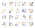 Biometric line icons. Fingerprint access, Eye biometric and Voice recognition icons. Vector